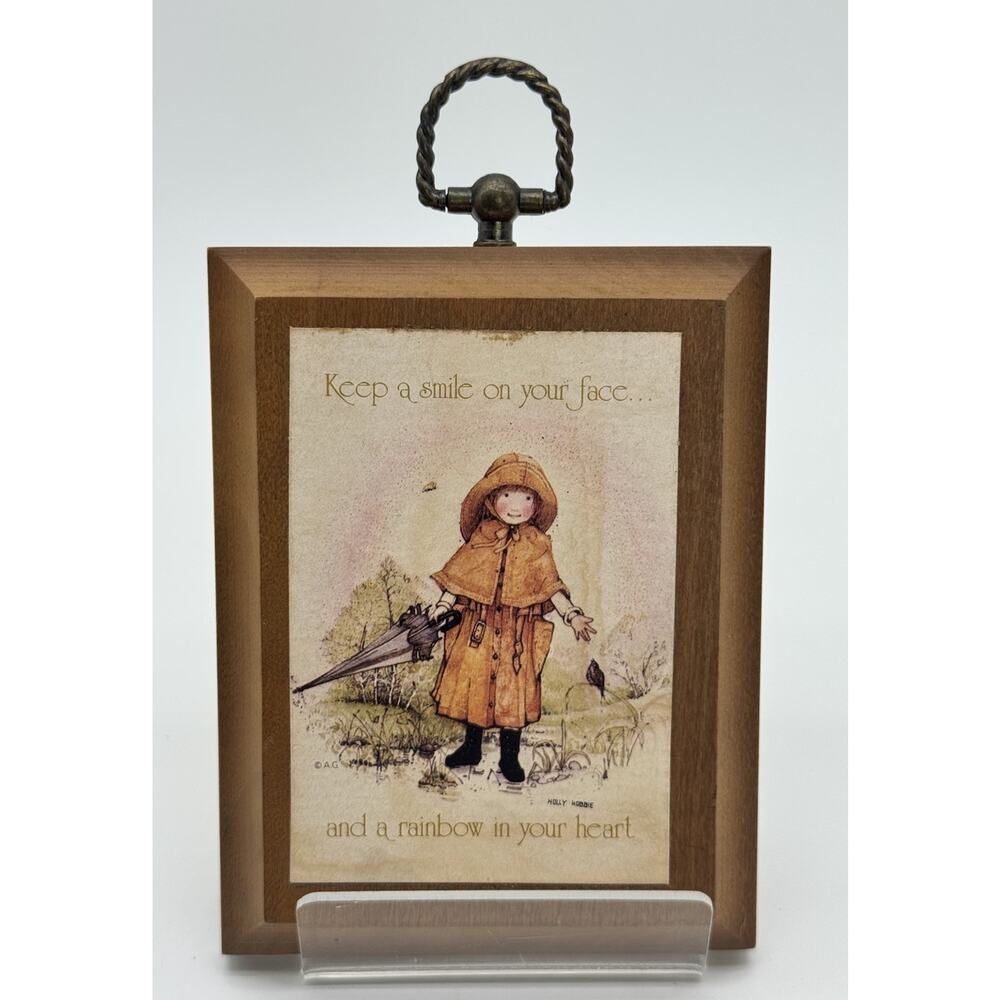 Vintage 1973 Holly Hobbie Wall Plaque Wood Frame American Greetings Quote Art